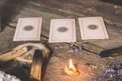 Tarot cards, Fortune telling on tarot cards magic crystal, occultism, Esoteric background. Fortune